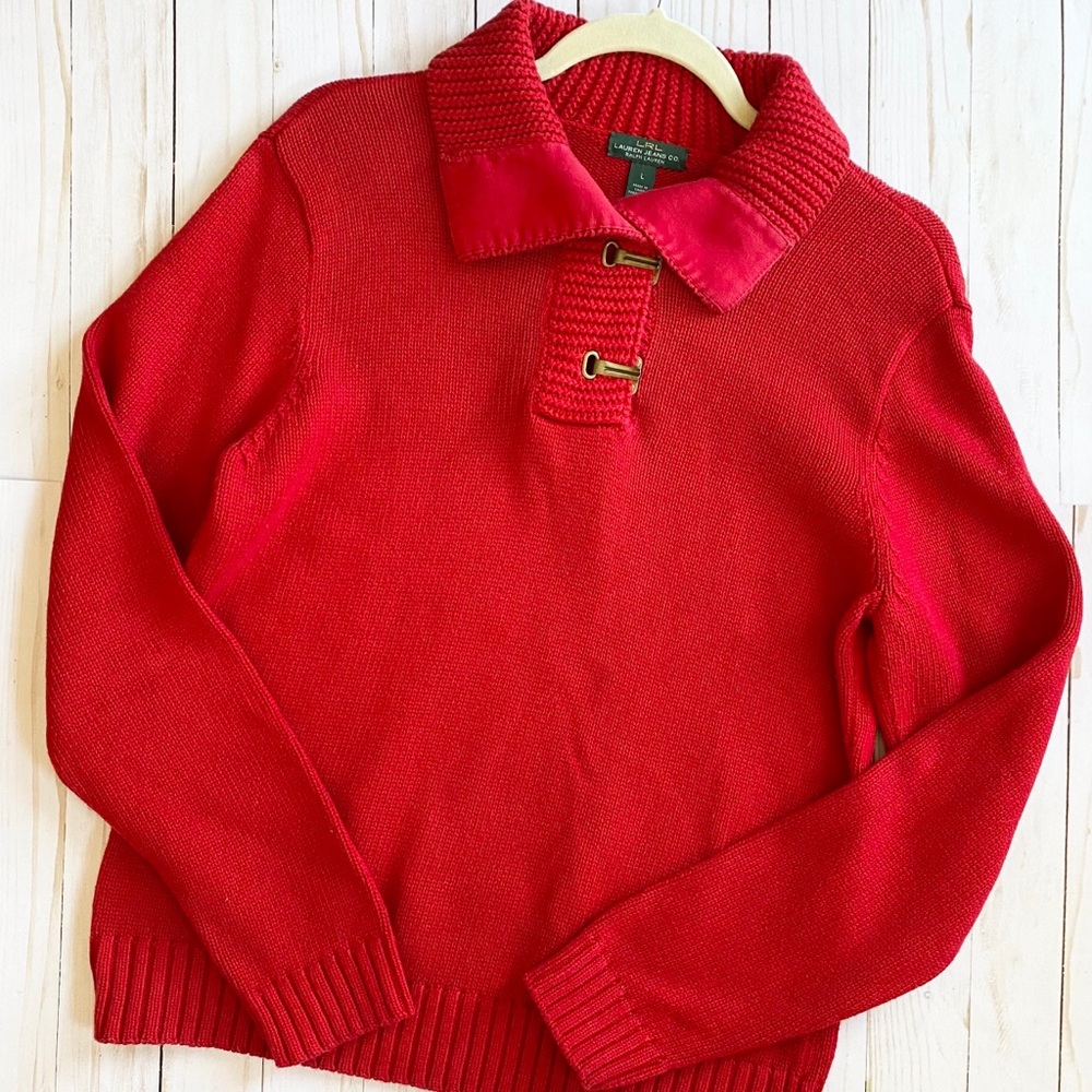 Lauren Ralph Lauren Quarter Buckle Red Sweater
